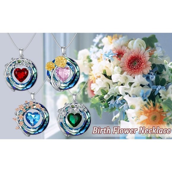 Birthstone Necklace for Women 925 Sterling Silver Birth Month Flower Nec… - Picture 8 of 15